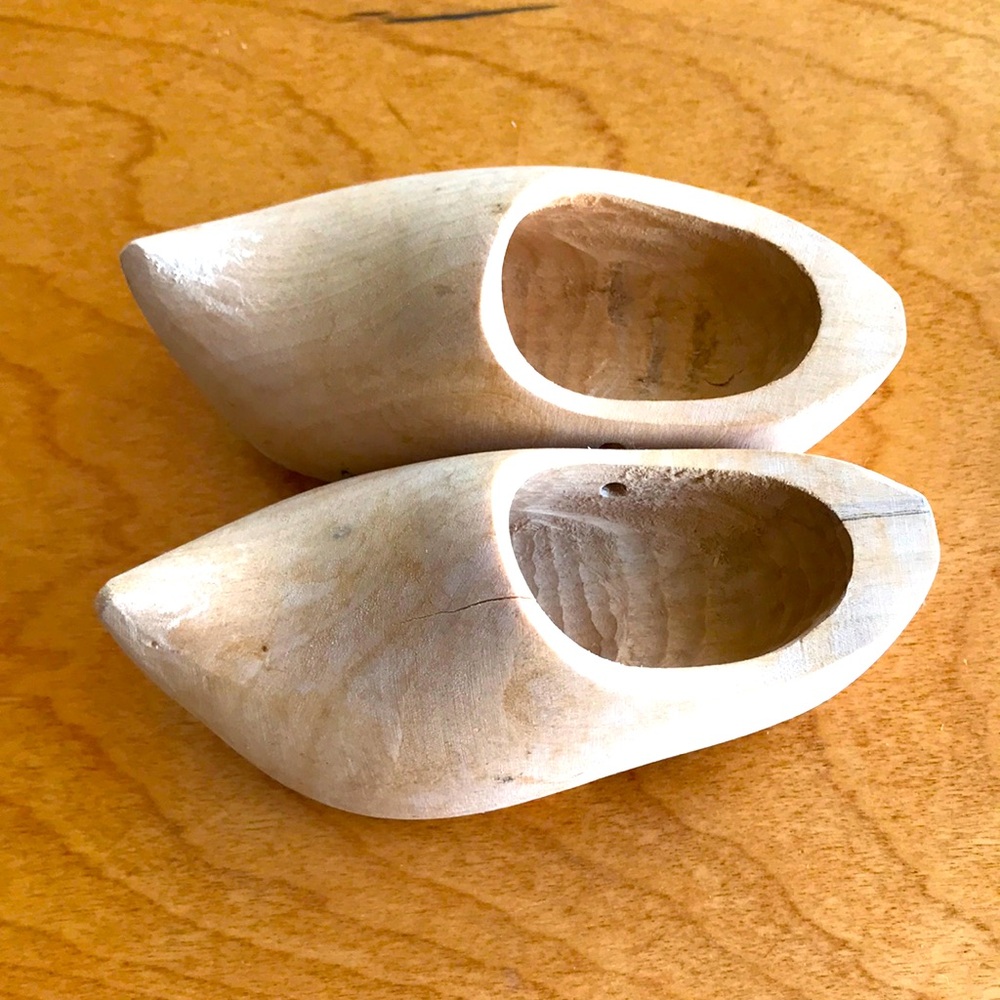 Tiny baby Klompen wooden shoes, 5 1/2 in. long, 1 1/4 width, 3 1/2 in. Inside
